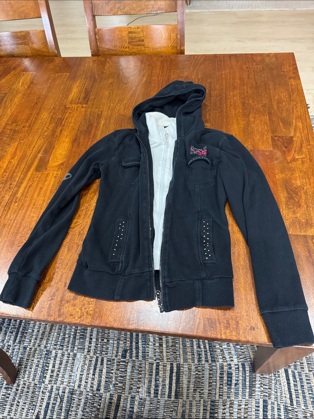 Y2K 2008 World Tap Dance Championship Black Hooded Zip Jacket w/ Contrast Lining